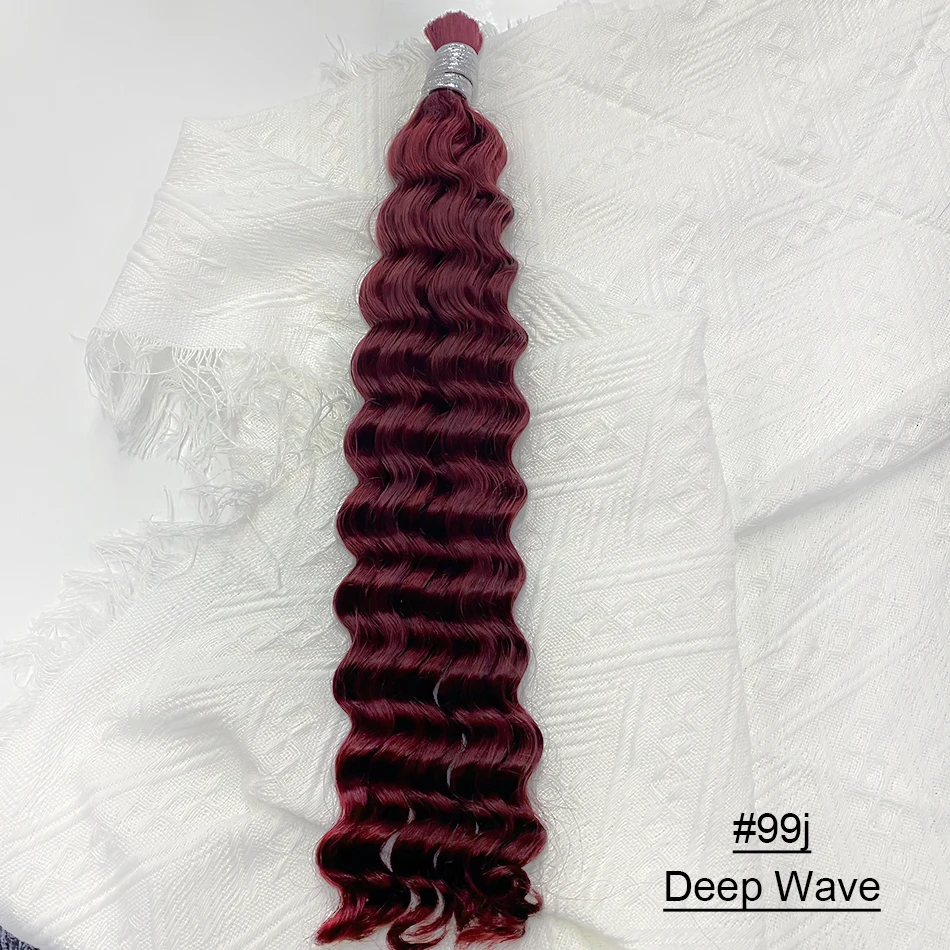 Wholesale 100% Human Hair Bulk for Boho Braids No Weft 99j Burgundy Deep Wave Hair Extensions for Braiding Brazilian Remy Hair