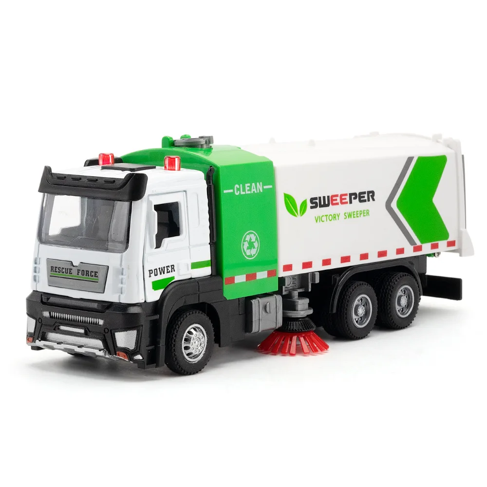 1:32 Alloy City Environmental Sanitation Sweeper Truck Car Model Metal Diecast Pull Back Vehicle Sound Light Children Toys