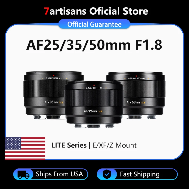 7artisans Auto Focus 25mm 35mm 50mm F1.8 LITE APS-C Large Aperture Prime Lens for Sony E A7M5 Nikon Z Z30 Fujifilm X X-S20 X-T50