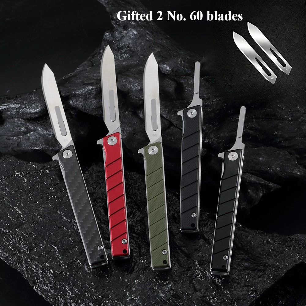 (Edc) Outdoor Folding Knife, with Three Types of Handles: Aluminum Alloy/G10/Carbon Brazing, and Two 60 Gauge Blades as a Gift
