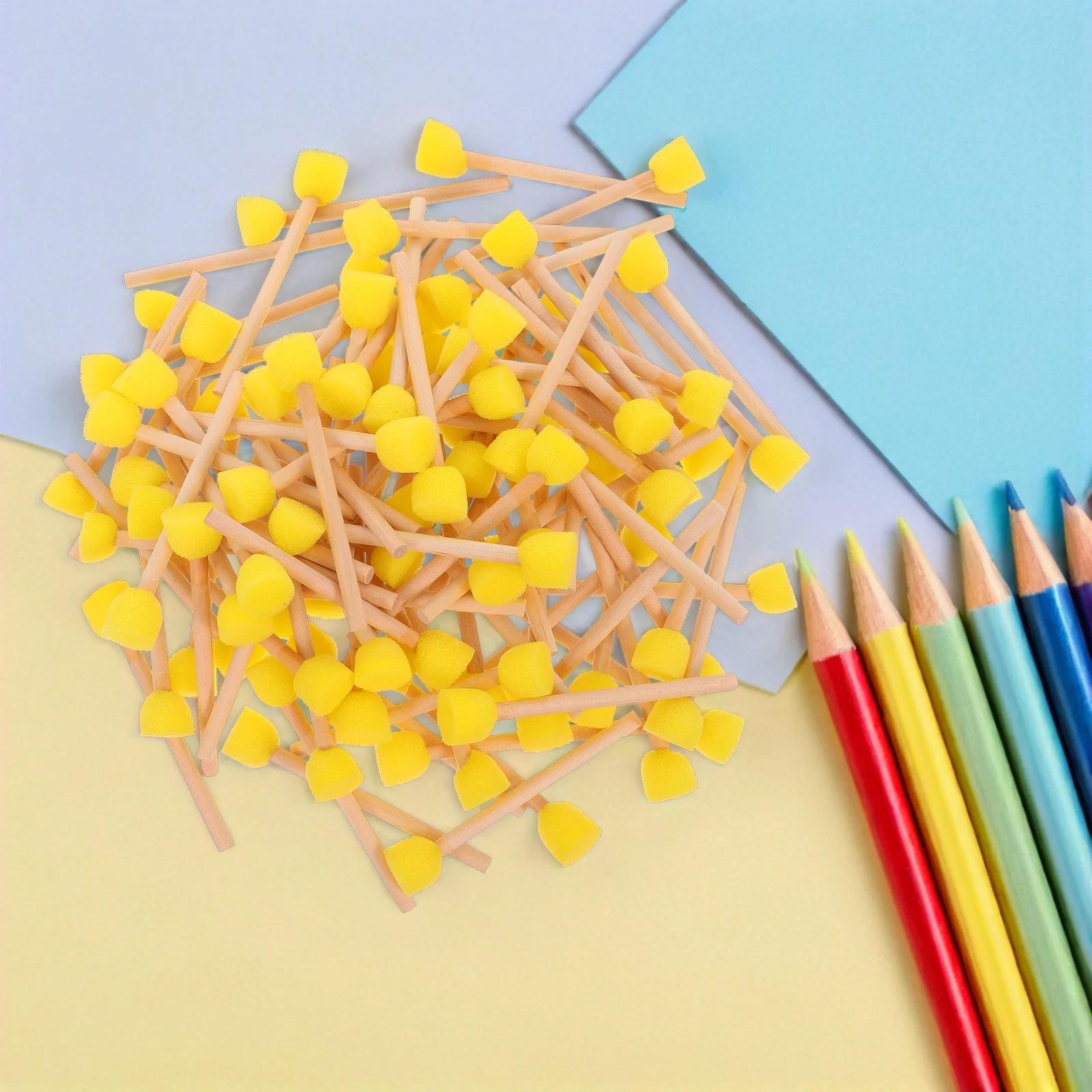

100 Pcs Paint Brush Children's Painting Sponge Drawing Tool Sponges for Kids Brushes Circle Yellow Tools Round Craft