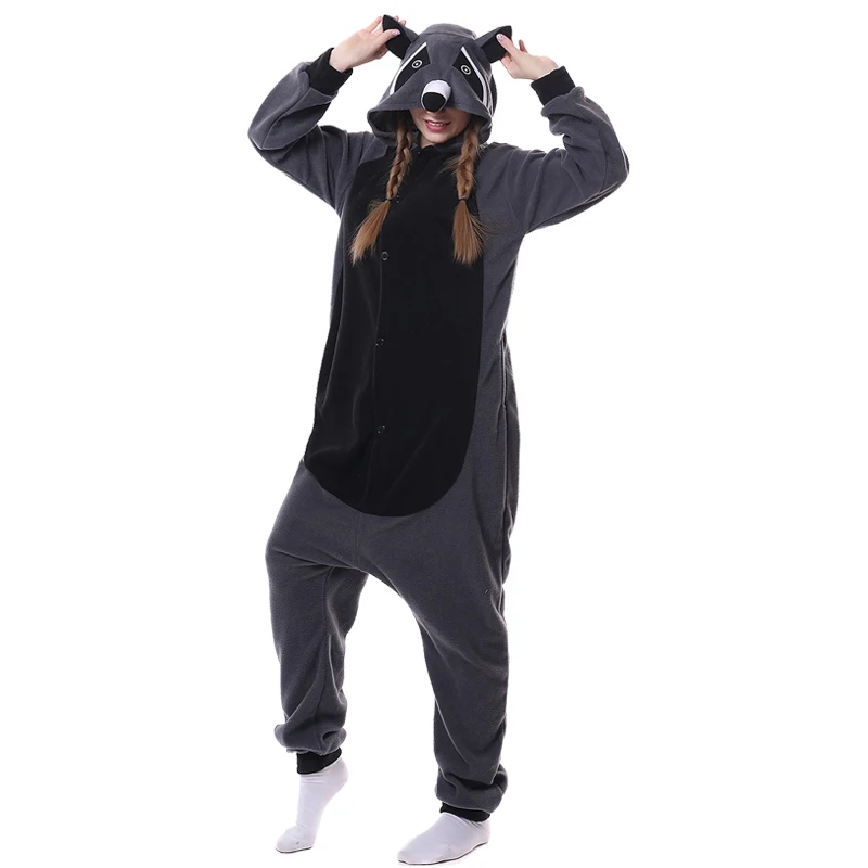 Kigurumi-Pijama de unicornio para hombre y mujer, ropa de dormir de franela, mono de Animal, Gato y mapache, traje de invierno para parejas