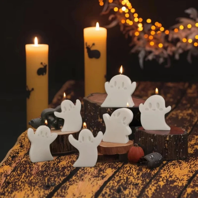 6 ピース/セットかわいいゴーストキャンドルシリコーン型 DIY ハロウィン要素樹脂型フラット石膏作成ツールパーティークラフトギフト家の装飾