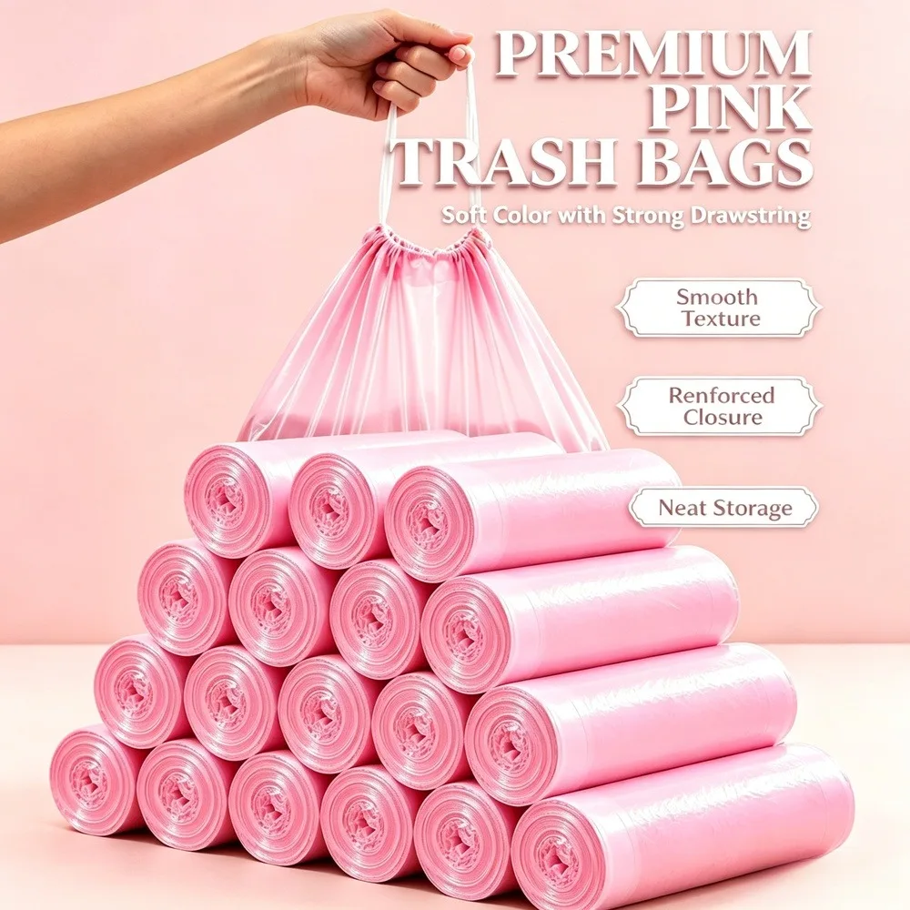 4 Rolls / 200PCS 4-5 Gallon Drawstring Trash Bags Thick Tear-Resistant Leak-Resistant Small Garbage Bags for Kitchen Bathroom Bedroom Office Dorm And Travel