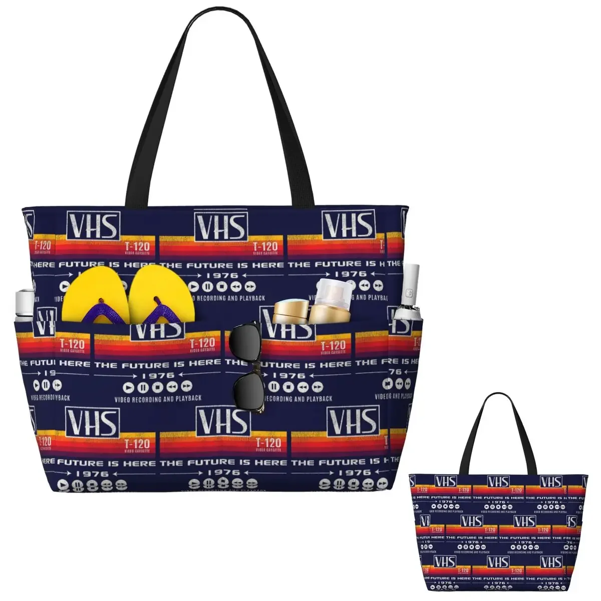 

VHS The Future Is Here 1976 Worn Out Dks Beach Tote Bag Sport Gym Yoga Duffle Large Tote Bag Women Travel Bag Fitness bag