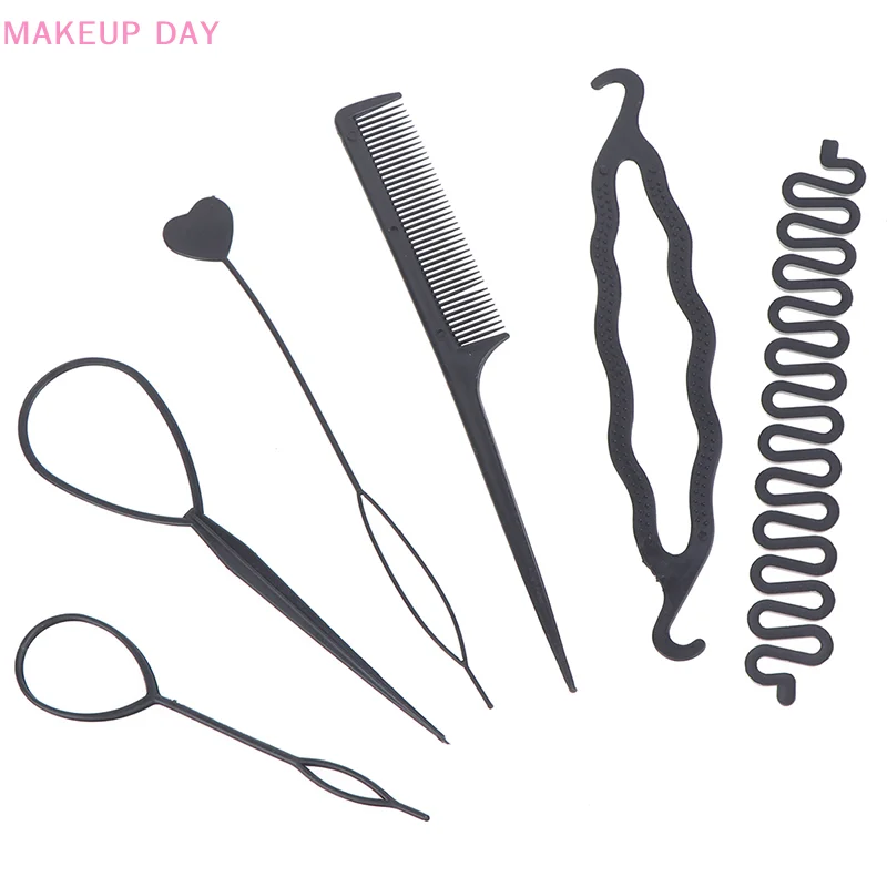 6pcs/set Hairstyle Braiding Tools Pull-through Hair Needle Hair Disk Hair Comb