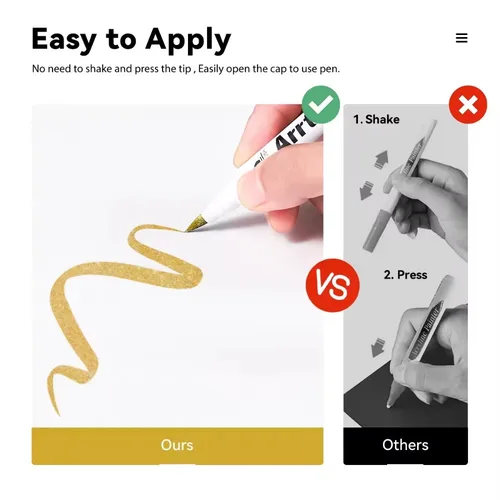 Imagen 2 del producto Bolígrafos de pintura acrílica Arrtx, paquete de 10 marcadores de pintura con punta de pincel, adecuados para la mayoría de las superficies 4 negro 4 blanco 1 dorado 1 plata