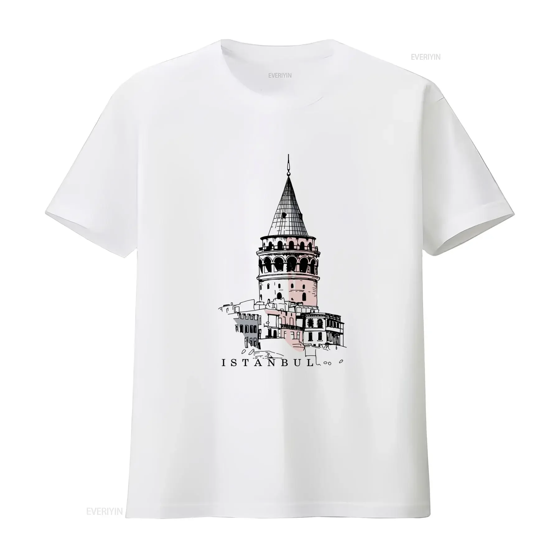 Minimalist Line Art Istanbul Galata Tower Print Casual Streetwear T Shirt vintage Washed streetwear Stretched
