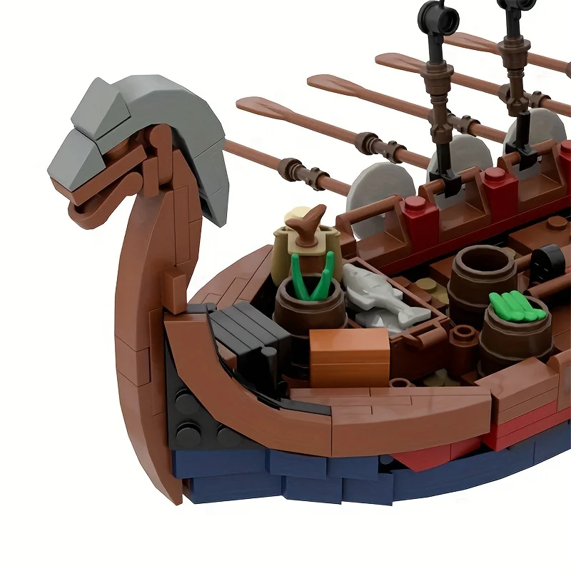 MOC-barco vikingo Medieval, 463 Uds., barco de navegación de aventura en el océano, bloques de construcción, educación,