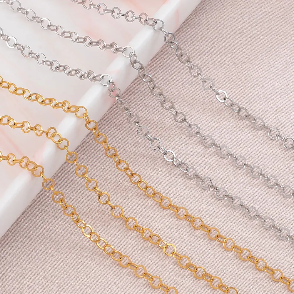 2Meters No Fade Stainless Steel O-Ring Chain Gold Color Necklace Links for DIY Jewelry Bracelet Making Accessories Findings