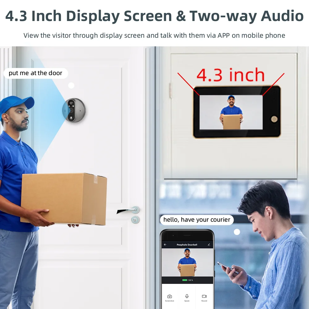 Top Wifi Smart 1080p Video Türklingel Guckloch Kamera Viewer Home Security Zwei-Wege-Audio Nachtsicht Tuya Alexa Wifi Türklingel