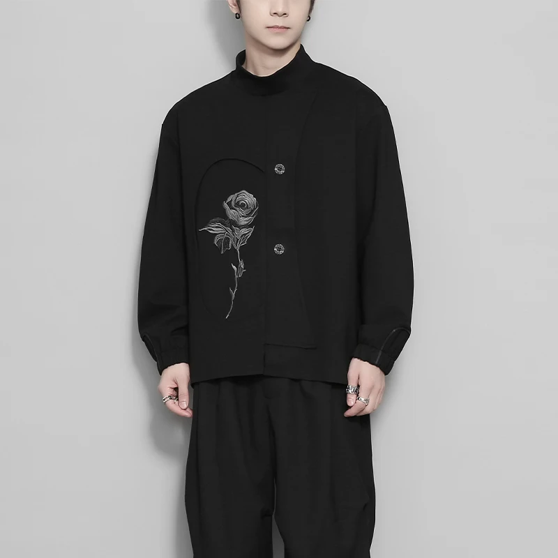 

Оригинальный дизайн, мужская модная ретро-индивидуальная роза с вышивкой на пуговицах, черная повседневная модная толстовка с длинными рукавами, топ