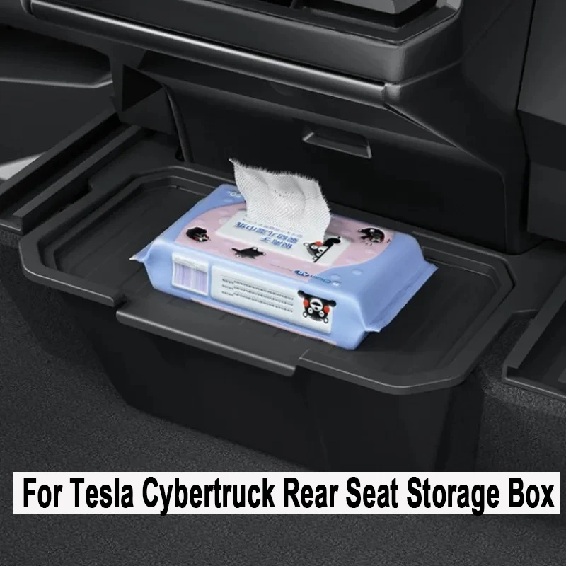 Für Tesla Cybertruck Rücksitz-Aufbewahrungsbox, hintere Boden-Aufbewahrungsbox, Organizer mit Abdeckung, Aufbewahrung, Mülleimer, Autozubehör 2024