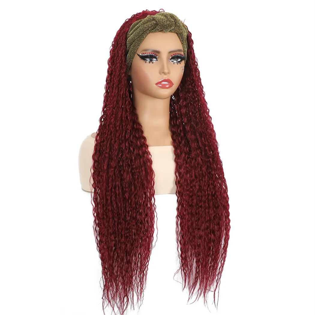 باروكات صناعية مجعدة للنساء، سهلة الارتداء، باروكة رأس مع رباط، باروكات طويلة مجعدة، شعر من الألياف بدرجة حرارة عالية