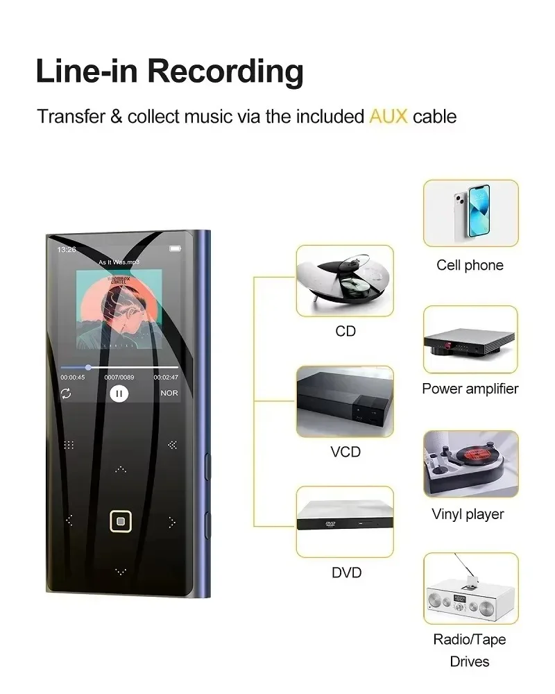 32GB Bluetooth 5.0 Lossless MP3 Player HiFi Portable Audio Walkman FM Radio EBook Voice Recorder MP3 Music Playe