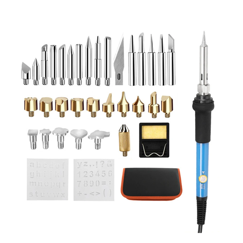 28 in 1 Electric Soldering Iron Carving Pyrography Tool Wood Burning Kit with Soldering Iron + Tips + 2 Stencils + Pen Holder