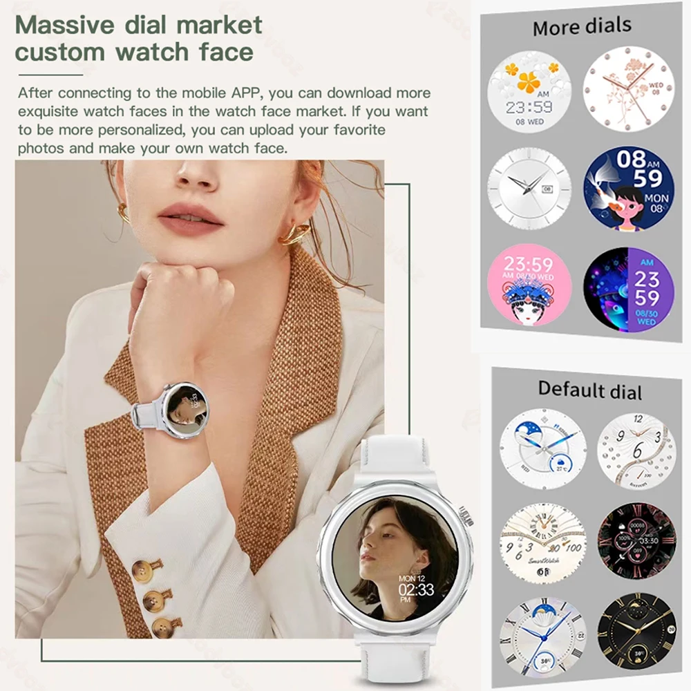 Połączenie Bluetooth inteligentny zegarek kobiety 1.32 cal 390*390 ekran HD panie Smartwatch monitorujący tętno Monitor ciśnienia krwi zegarki