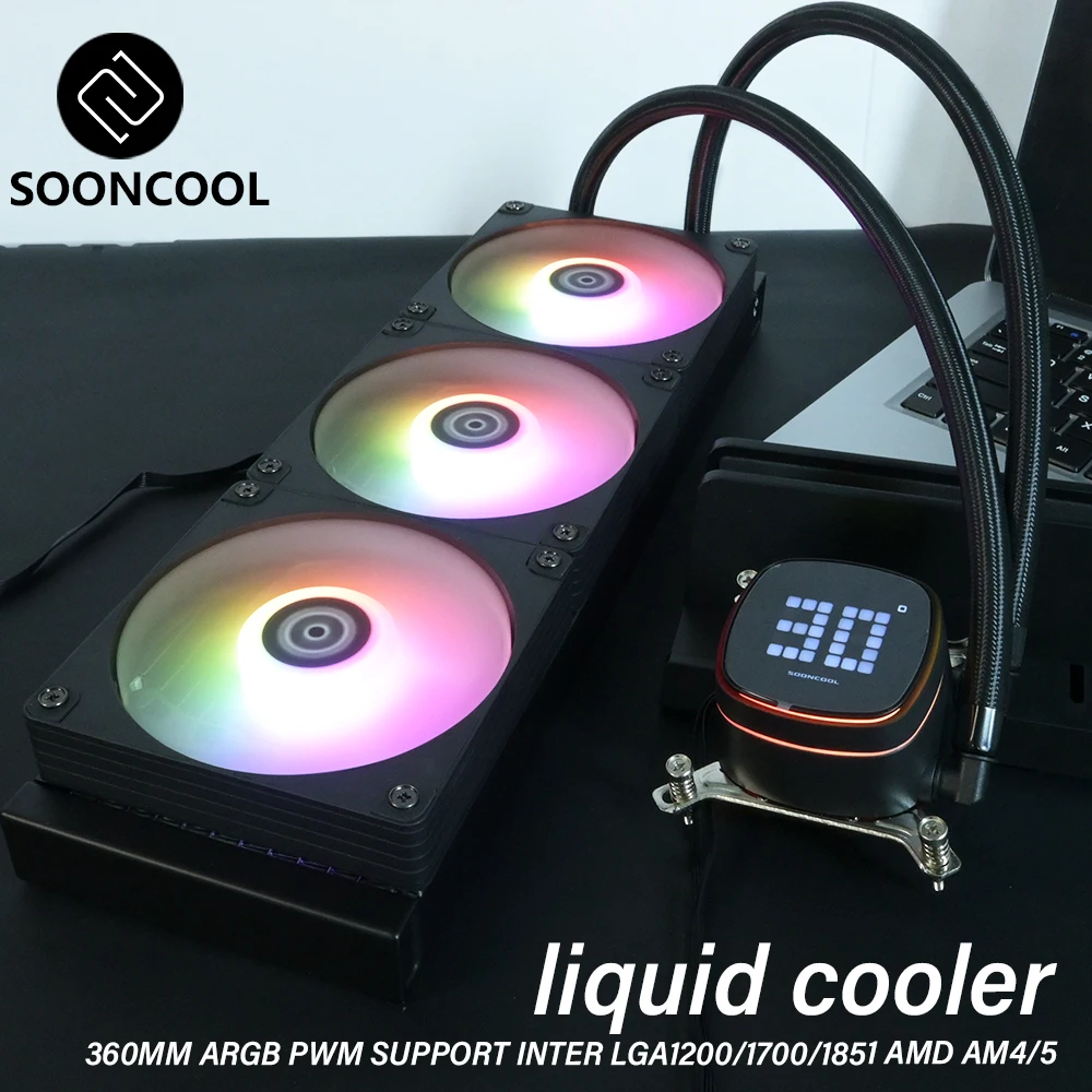 

Универсальный водяной холодный радиатор SOONCOOL 360 ARGB, может вращать ЖК-дисплей, LGA1851/1700/AM5/AM4