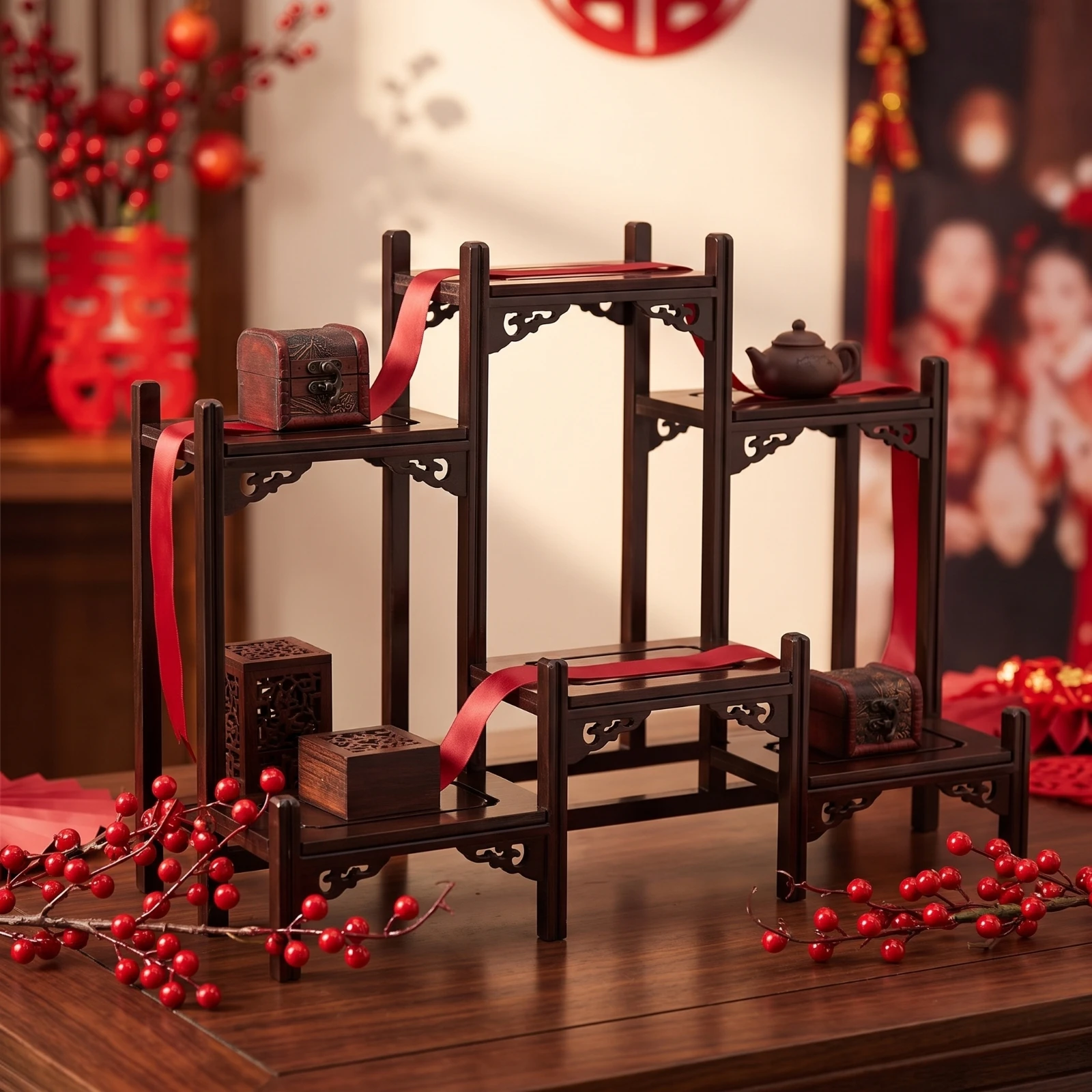 Dessert Display Stand with Shelves Faux-Wood Dessert Display Stand Multi-Level Tabletop for Tea Parties, Weddings