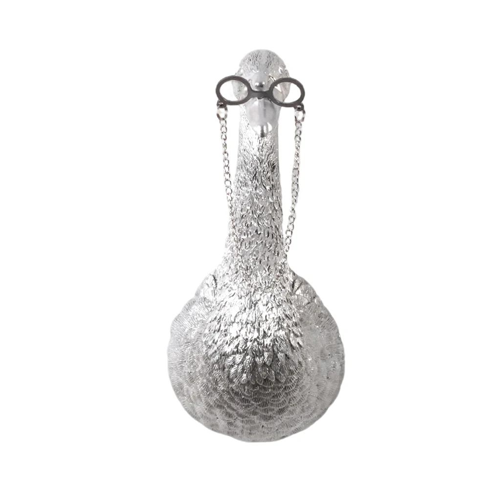 Metallic Silver Swan Head Wall Hanging with Eyeglasses Chain, Funny Resin Animal Wall Art Home Decor