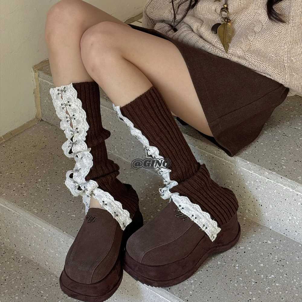 

Original Lace Edge Button Knitted Sockliner Sweet Lolita Jk Cute Woolen Sockliner Japanese Y2K Subculture Open Calf Stack Socks