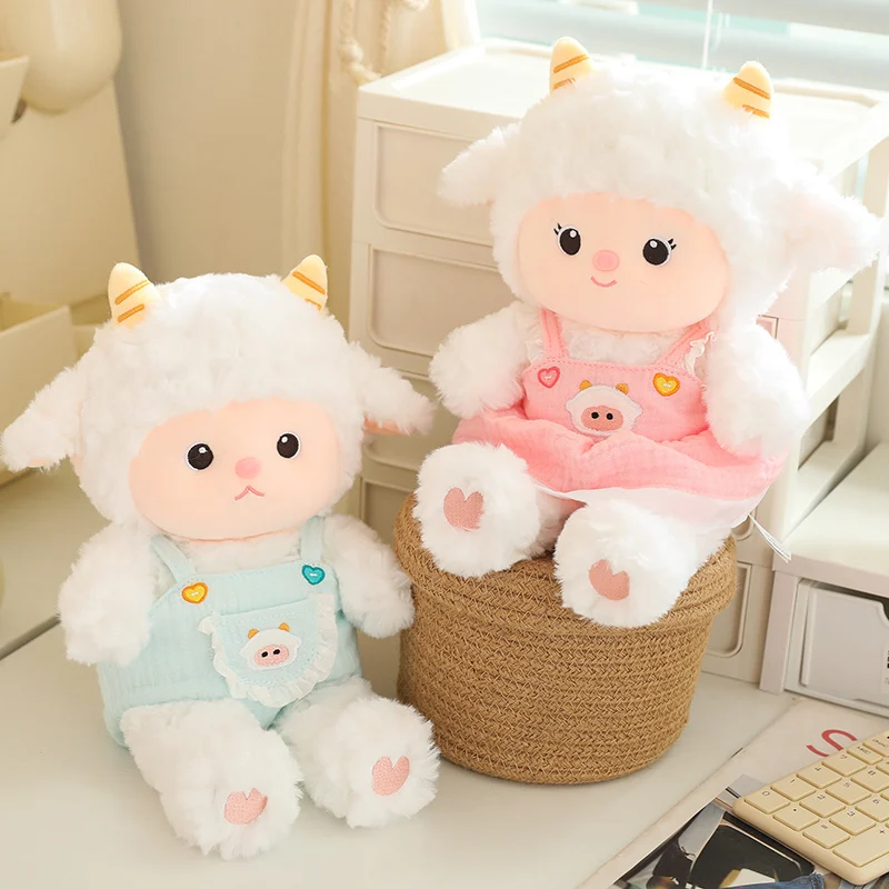 Kawaii Couple Sheep Plush Toys Cartoon Soft Stuffed Animals Fluffly Lamb Plushie Dolls Hug Pillow Couple Wedding Prop Girls Gift