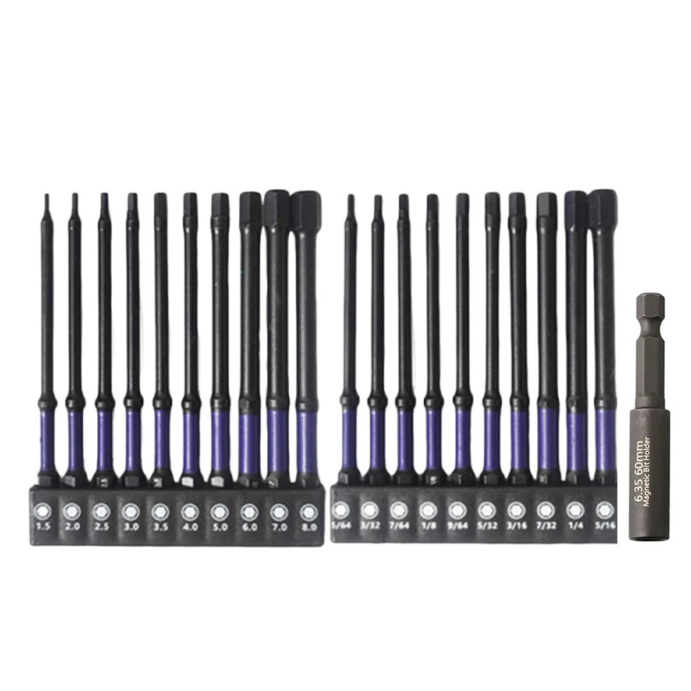 

20pcs 100mm Long Screwdriver Bit Set 1/4 Hex Shank Magnetic Head H1.5-H8 Screw Driver Screwdriver Bit Holder Power Tools