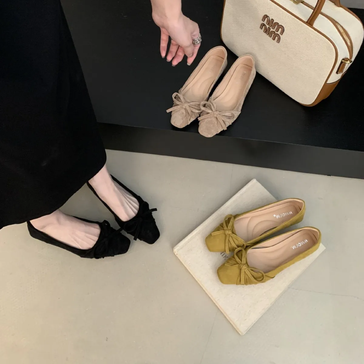 韓国靴-リボン結び-エレガント-浅口-女性用履物-秋-レディース-オールマッチ-カジュアルスニーカー-ポインテッドトゥ-ローヒール-2026-しかし