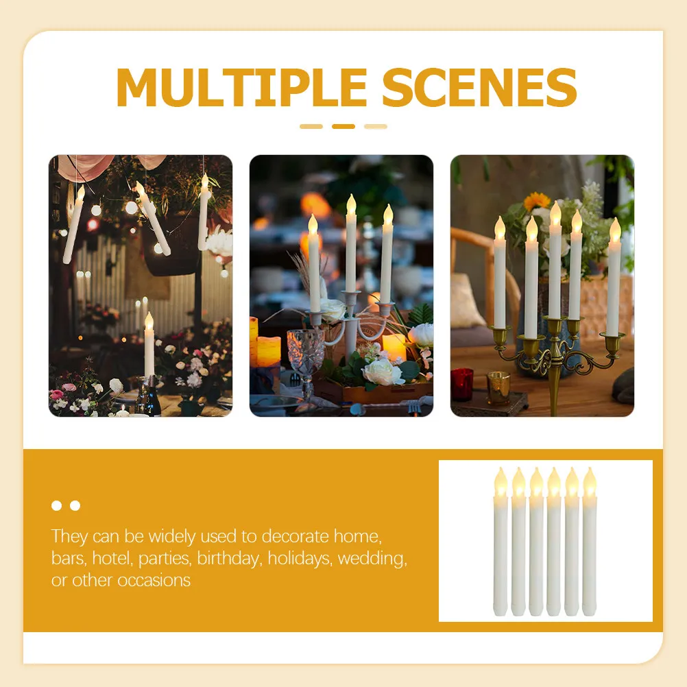 6Pcs LED Electronic Flameless Taper Candles Romantic Wedding Birthday Holiday Decor Battery Operated Long Light