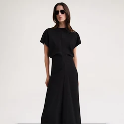 T0tem* Spring and Autumn Women's Waisted Dresses Commuter Dresses Women's Long Dresses Simple Black Dresses Women's Clothing