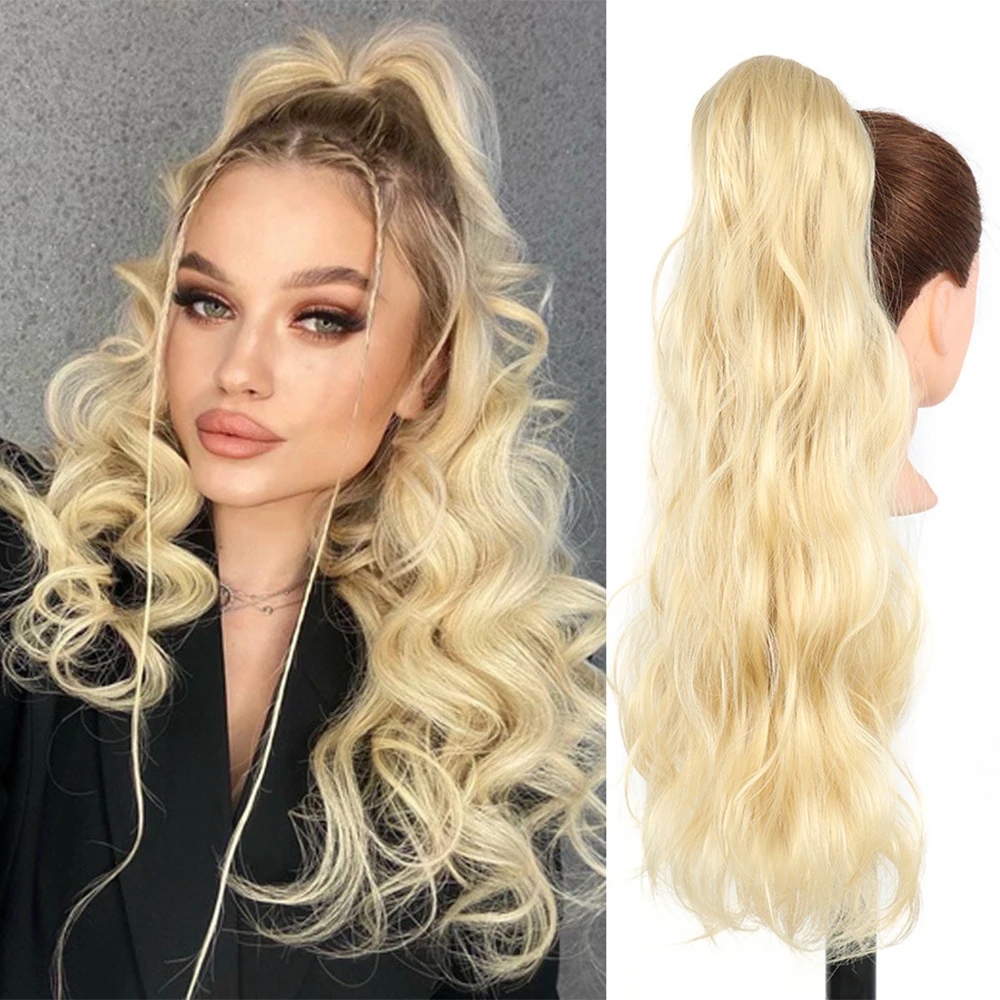 

24inch body wave long Wrap Around Ponytail hair extension wig Synthetic Clip In Hairpiece Water ripple Curly Fake hair pony tail