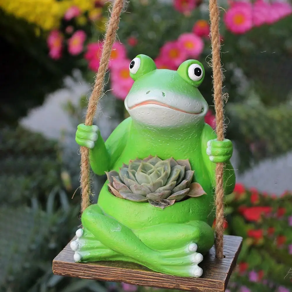 Resin Frog Swing Flower Pot Cute Personalized Hanging Frog Pendant Creative Handicraft Succulent Flower Pot Outdoor