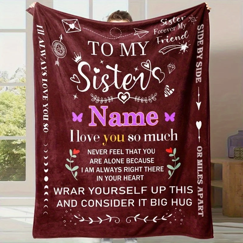 Customized name flannel blanket for sisters, suitable for sofa, bed, birthdays, friends, gifts