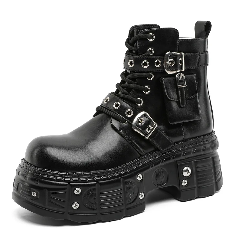 mens fashion punk rock platform boots black designer shoes cowboy natural leather boot spring autumn handsome ankle botas hombre - view 5