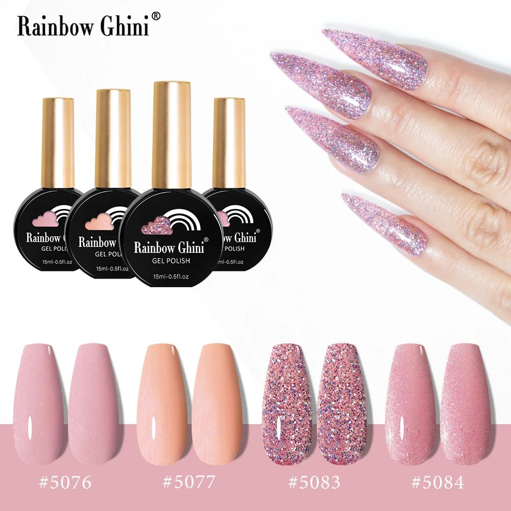 Regenboog Ghini Gel Nagellak Set 15Ml Base Top Coat Uv Led Nail Art Gel Semi Permanente Vernis Kit lente Zomer Kleur 4 Stuks Set