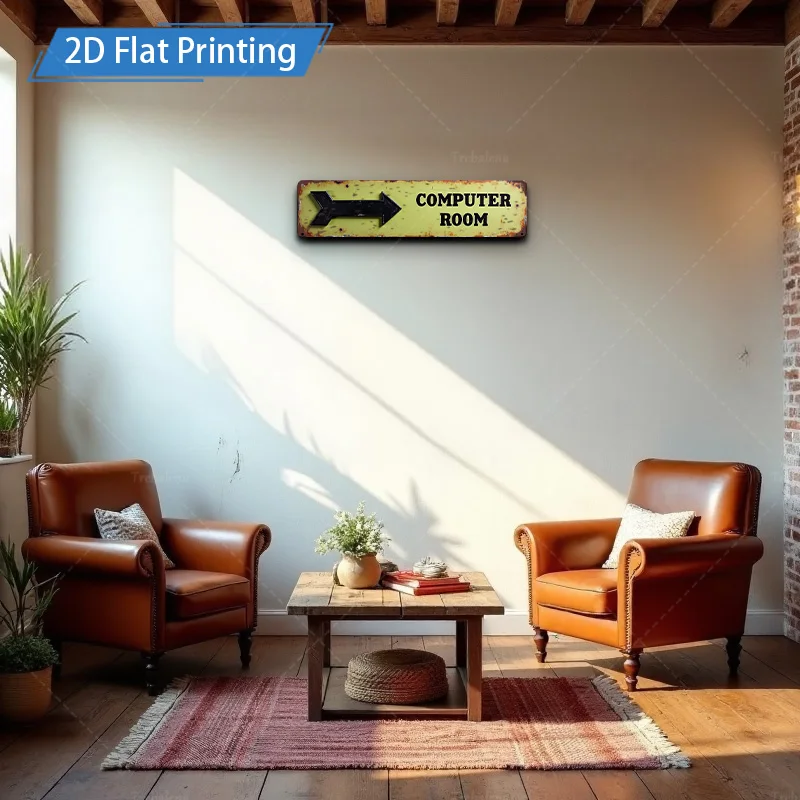 [2D FLAT] قطعة واحدة من لافتة معدنية، لافتة معدنية ريفية مقاس 4 × 16 بوصة، فن جداري على شكل سهم اتجاهي لغرفة الكمبيوتر