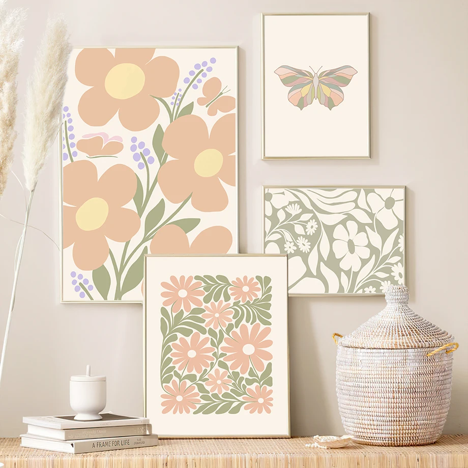 1pc frameless Canvas Painting Flowers Coral Butterfly Shapes Abstract Wall Art Canvas Painting Nordic Posters And Prints Wall Pi
