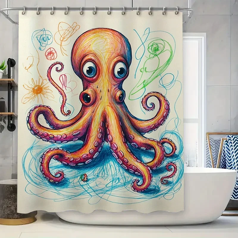 

Красочная занавеска для душа в виде осьминога, декор для ванной комнаты с художественным принтом подводной тематики на ткани для украшения дома