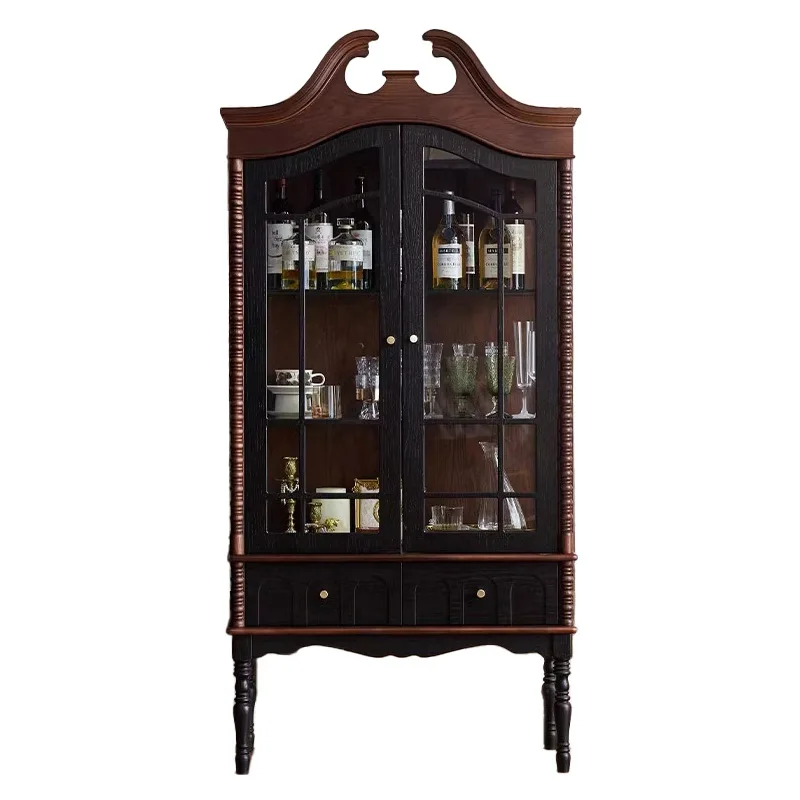 

Безопасный французский ретро винный шкаф из цельного дерева, простой настенный боковой шкаф в стиле Наньян для гостиной