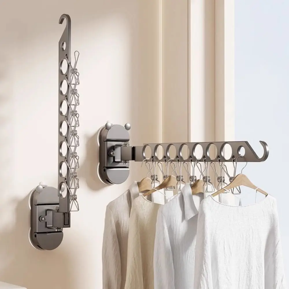 

8 Holes Suction Cup Clothes Drying Rack Wall Mounted Invisible Folding Drying Rack Space Aluminum Space Saving