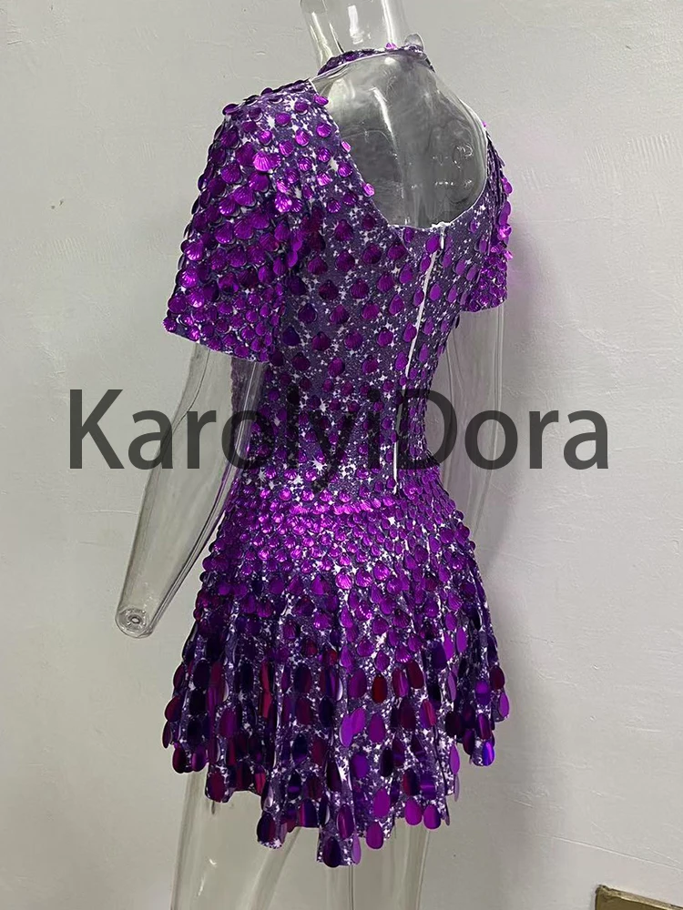 Champagne Shell Sequin Mini Dress High-Quality Performance Nightclub Dance Bodysuit for Birthday Parties