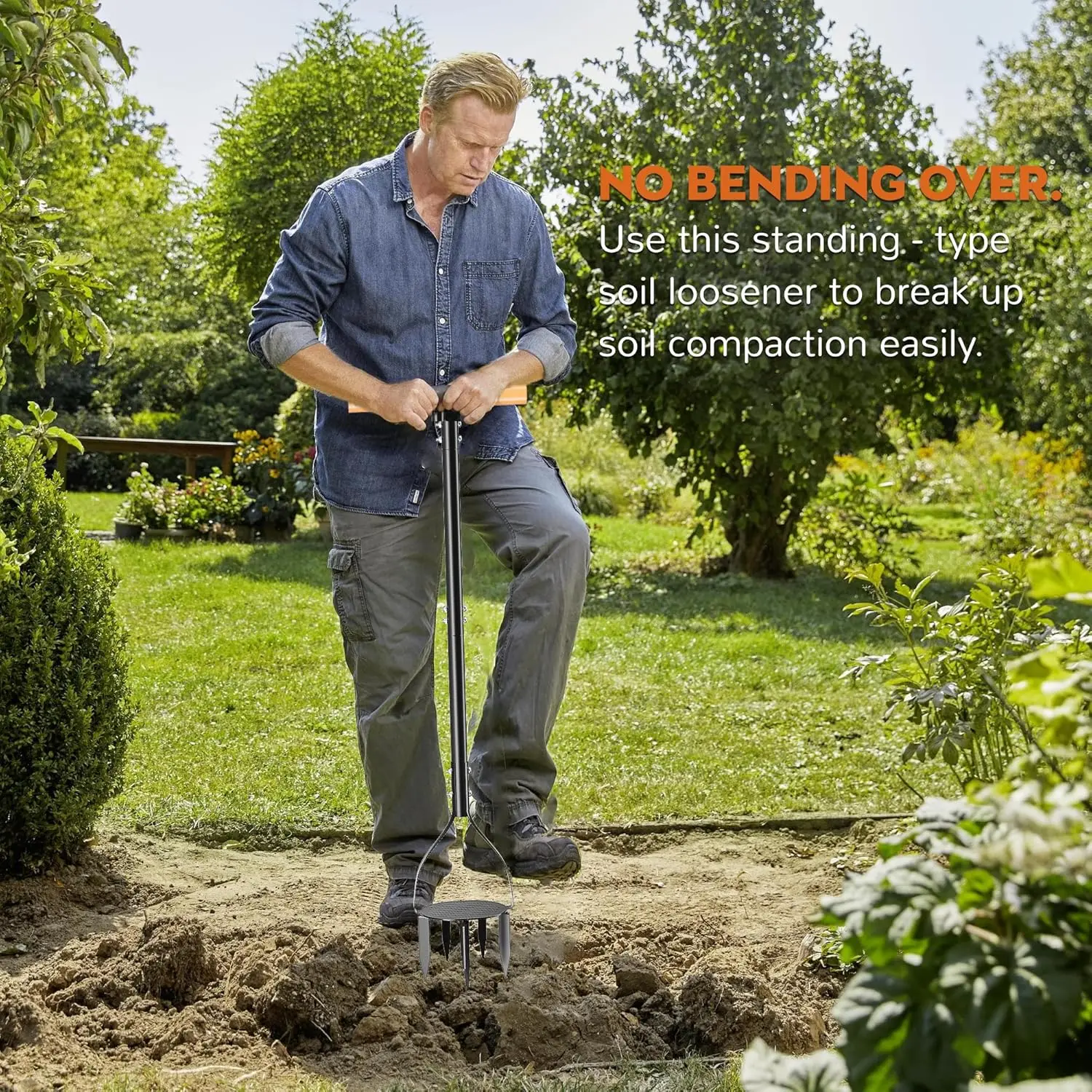 Gazonborenbeluchter 3-roestvrijstalen corerplugbeluchter Voorgemonteerd handmatig grasbeluchterhulpmiddel voor het verbeteren van de gazongezondheid