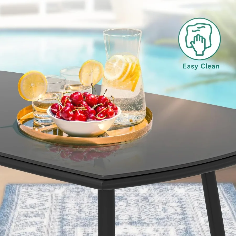 Ensemble de bistro de meubles de patio extérieur 4 pièces avec causeuse à double corde grise AllWeather et table en métal pour terrasse de balcon d'arrière-cour F