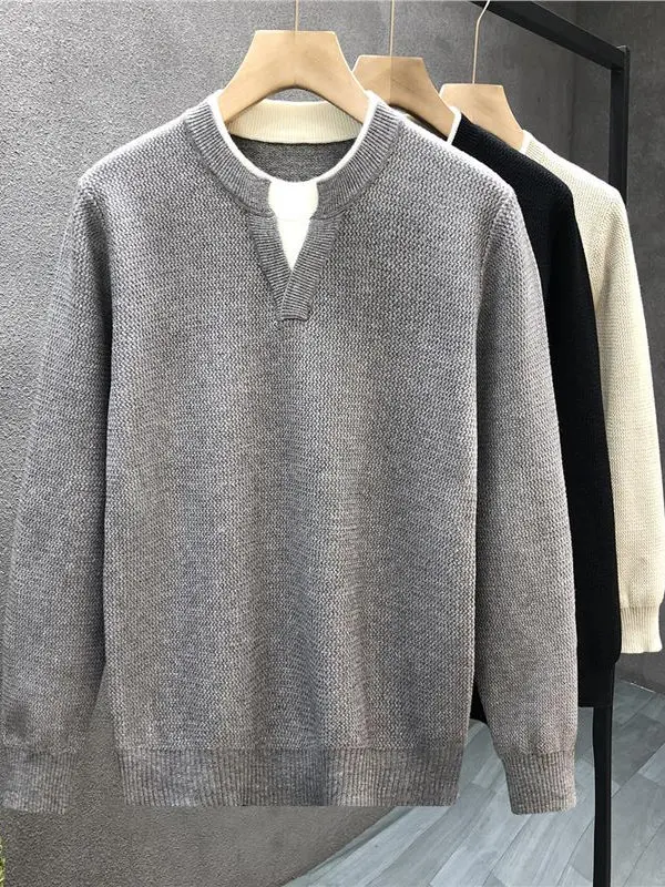 

Мужской вязаный свитер в стиле casual, модный брендовый, имитация двухслойного трикотажа, осенне-зимний, новый, молодежный, стандартный крой, мягкий, средней плотности
