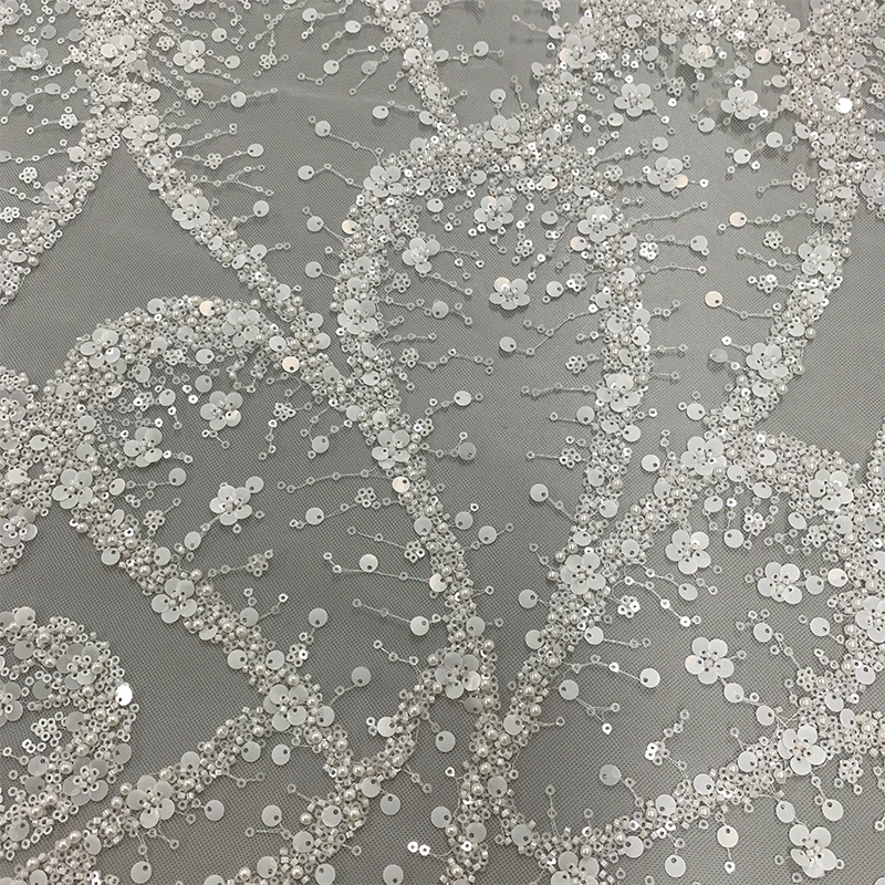 Luxury African Goom Sequins Lace Fabric High Quality 2024 Handmade Beads Embroidery French Tulle Lace Nigerian Wedding Dress