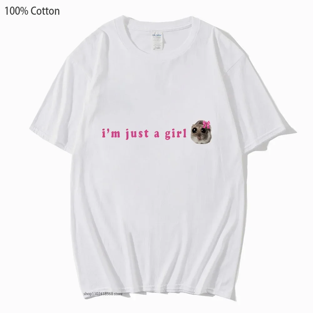 

Футболки «I'm Just A Girl» Sad Hamster Kawaii Футболки с длинными рукавами Одежда из 100% хлопка Летняя футболка Женский топ Мужчины Унисекс Повседневная