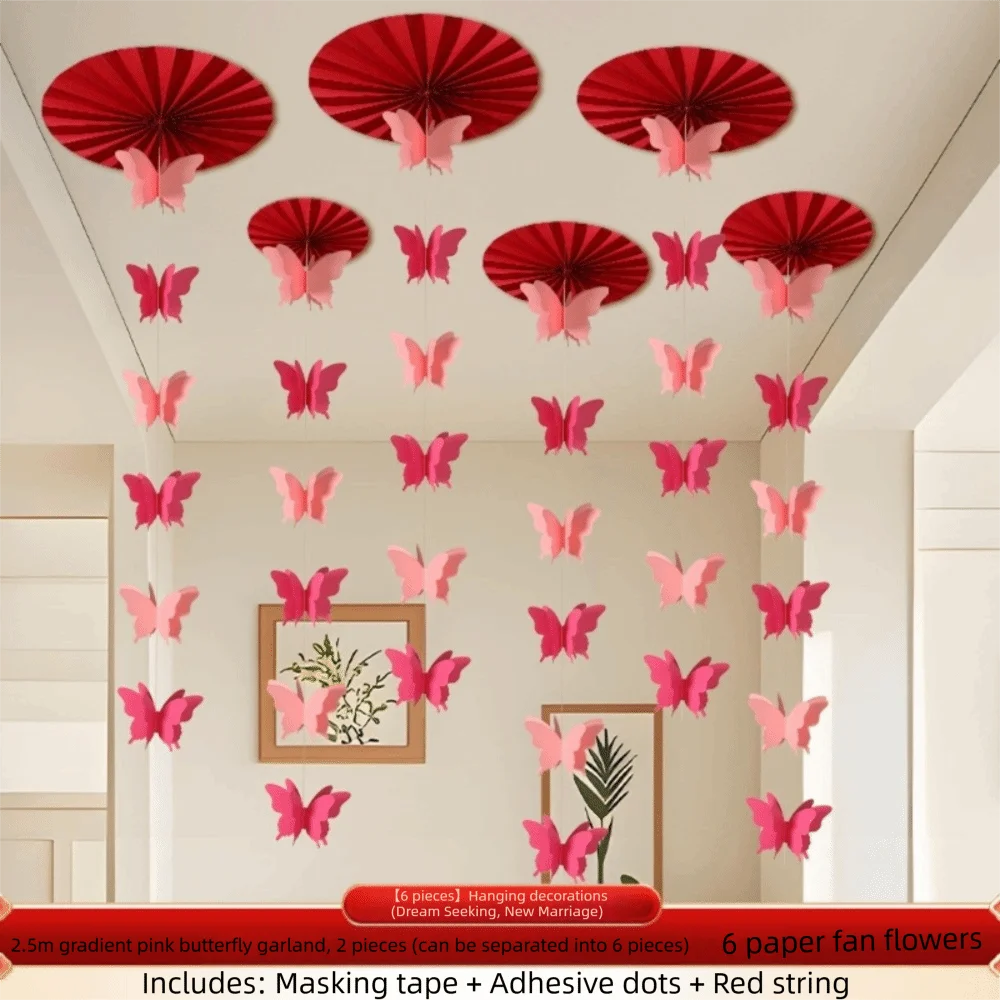 

New Red Butterfly Banner DIY Crafts Chinese Style Ceiling Paper Fan Traditional Ceiling Hanging Ornament Wedding Celebration