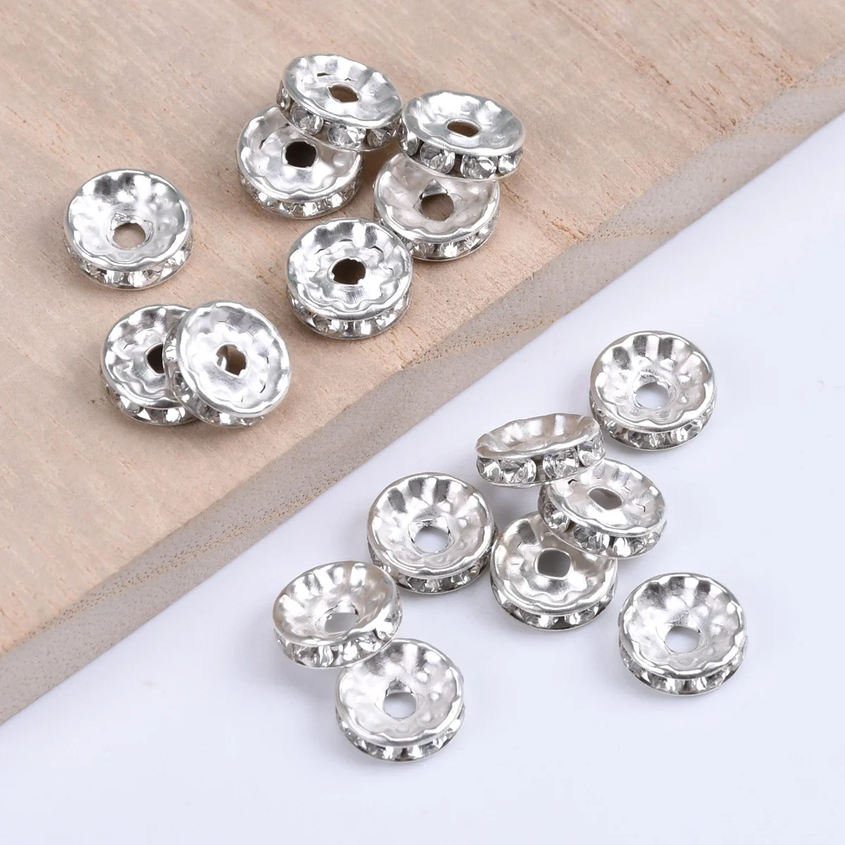 50 Stück Strass-Rondelle 6mm 8mm 10mm Gold/Silber Farben Kupfer Metall Lose Abstandhalter-Perlen für Schmuckherstellung DIY-Zubehör – Detail 4