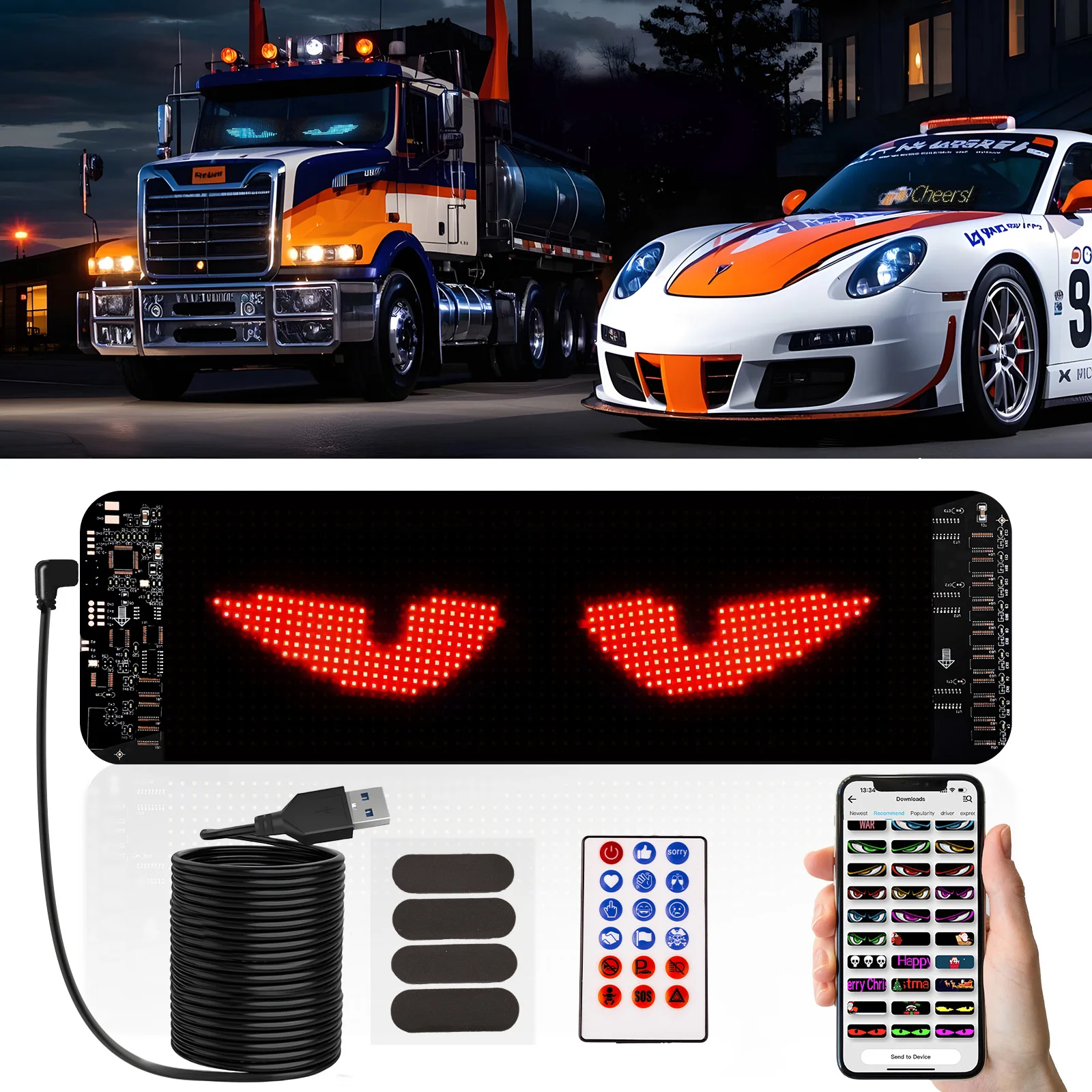 

Car Windows Eyes Light For Truck Led Matrix Panel RGB LED Car Panel DIY Programmable Bluetooth App Control Scrolling Light