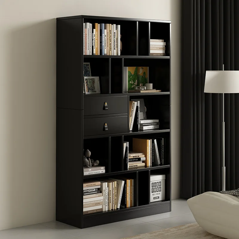 Regał do salonu przy ścianie Półka podłogowa Czarny regał w stylu retro minimalistycznym Szafka ekspozycyjna do domu Wielowarstwowy schowek